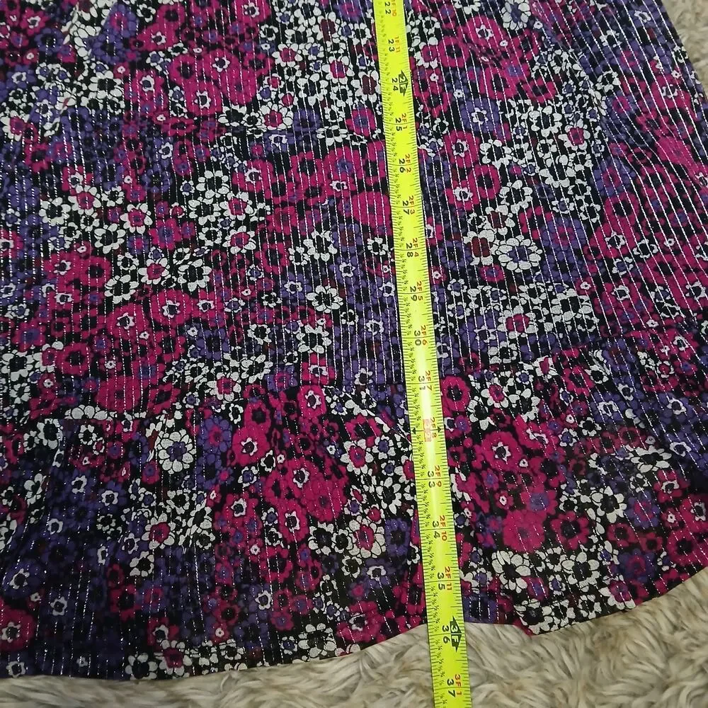Michael Michael Kors Womens Dress XXL Purple Floral Pleated Ruffle Hem‎ V-Neck